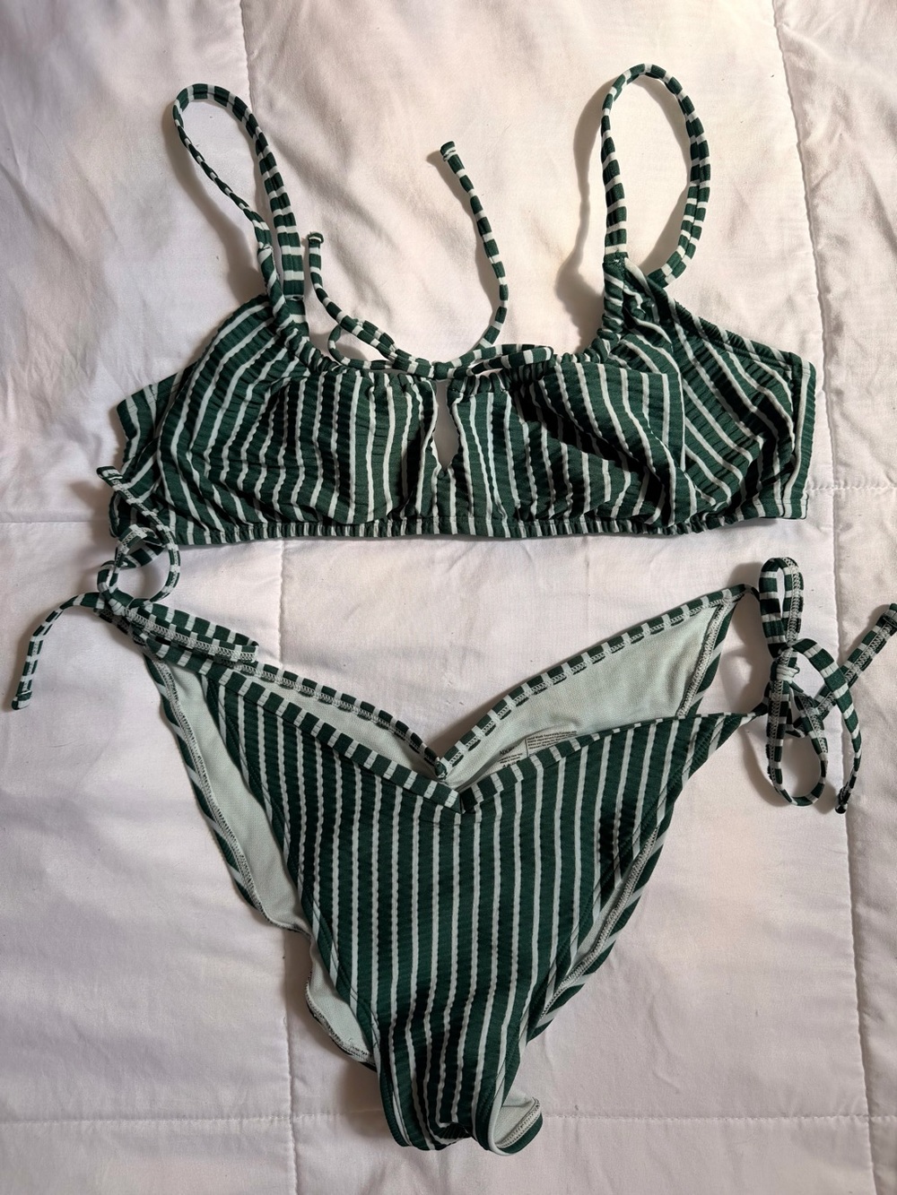 Adore Me Green and White Striped Bikini Set